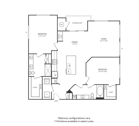 Floor plan of a 2 bedroom apartment